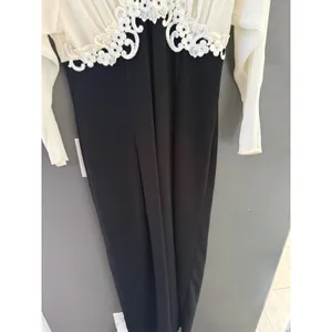 Spencer Alexis Vintage Jumpsuit Black Cream Lace Applique Wide Leg 6 Made in USA thumbnail 3