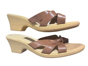 SAS Brown Leather Wedge Sandals Shoes Rubber 2.5" Heel Strappy Knot 249070 Sz 8 thumbnail 3