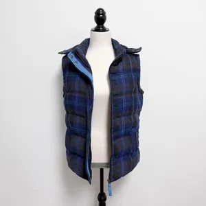 Boden Blue Brown Plaid Wool Blend Zip Up Hooded Puffer Pembroke Down Vest 6 thumbnail 2