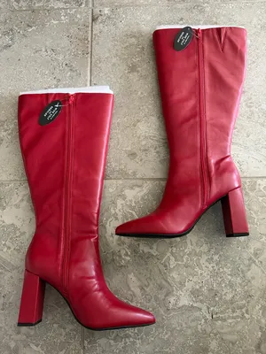 Wild Pair Islah Block Heel Knee High Boots in Red, Size 8.5, NEW thumbnail 3