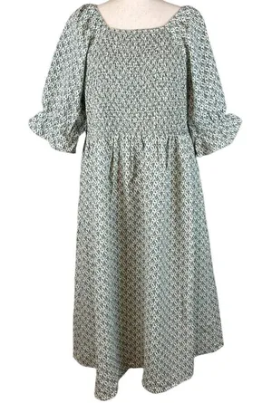 Love Olive Co Tuscany Midi Peasant Smocked Dress‎ XXL Floral Puff Sleeve Pockets thumbnail 1