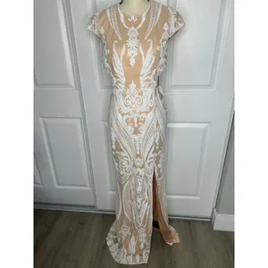 Ryse Emily Cutout Sequin Maxi Gown M White Nude Illusion Formal Slit NWOT thumbnail 2