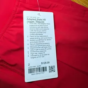 NWT Lululemon Adapted State HR‎ Jogger Red Lightweight Athletic Pants Women's thumbnail 4