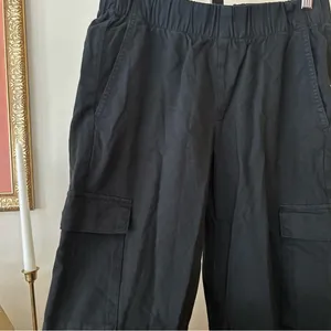 GAP Twill Cargo Pants Black Joggers Elastic Waist Stretch‎ Cotton Lyocell Size S thumbnail 3