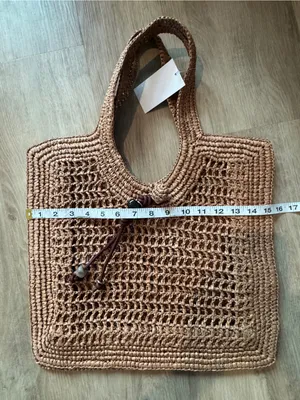 H&M Dark Beige Straw Tote thumbnail 6