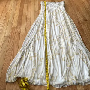 Ethereal Grecian Strapless Maxi Dress Womens 12 White Gold Beaded Formal Gown thumbnail 8