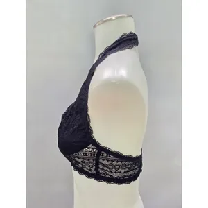 Black Halter Whimsy Romantic Boudoir Bridal Cottage Lingerie Lace Bralette Small thumbnail 3