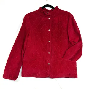 VTG Charter Club L Quilted Leather Jacket Red Mock Neck Equestrian Preppy Winter thumbnail 1