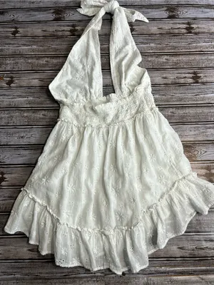 Aerie White Halter Eyelet Mini Dress - Smocked Waist Size Medium thumbnail 5