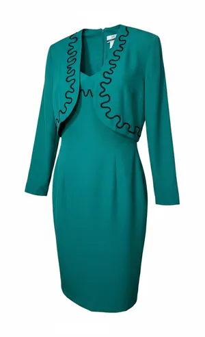 Vintage CW Dress 2 Piece Set Teal Green Soutache Trim‎ Bolero Blazer Dress 10 thumbnail 1
