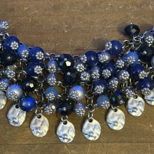 Silver tone multi dangle bead bib necklace thumbnail 3