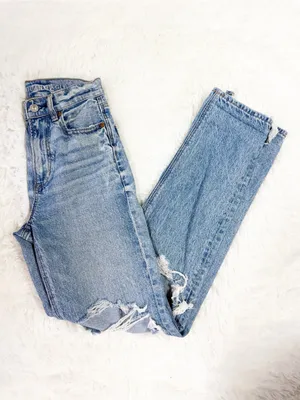 American Eagle Highest Rise Baggy Straight Jeans Size 000 Distressed thumbnail 6