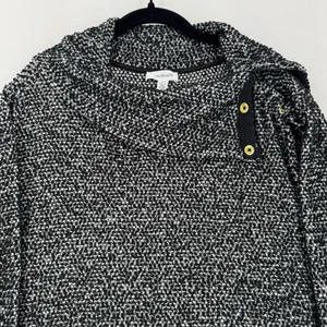Calvin Klein Women XL Textured Boucle Hooded Sweater Black White Pullover Cozy thumbnail 2