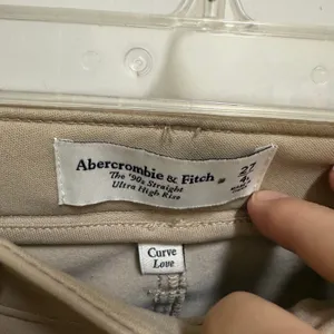 Abercrombie Curve Love Vegan Leather 90s Straight Pants Tan 27 Long High Rise 4‎ thumbnail 7