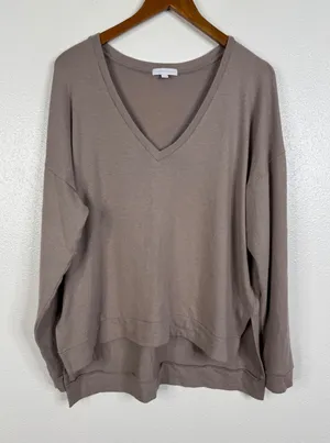 Beyond Yoga Womens Cozy Fleece V-Neck Pullover Mauve Brown NH7738 Large thumbnail 1