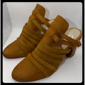 Free People Byron Brown Suede Strappy Mules Women 37 Tan Leather Block Heel Boho thumbnail 2