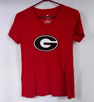 Fanatics Georgia Bulldogs Red V-Neck Graphic T-Shirt Women’s Small NCAA thumbnail 1