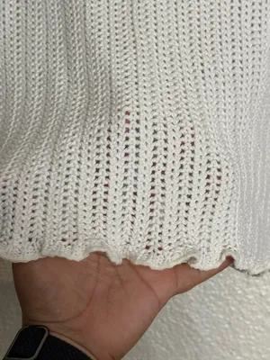 Abercrombie & Fitch Cream Open-Knit V-Neck Cropped scalloped Sweater Size XL NWT thumbnail 5