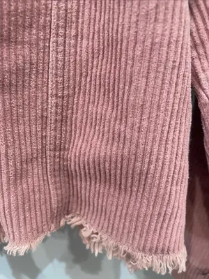 Dark pink corduroy button front shirt long sleeve ripped hem thumbnail 3