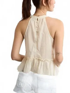 AE Embroidered Halter Tank Top American Eagle NWT Cream XS thumbnail 2