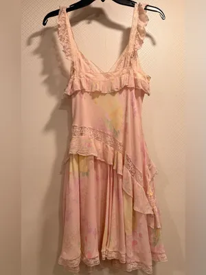 LoveShackFancy Serima Mini Dress Soft Pink Ruffle Lace Chemise thumbnail 5