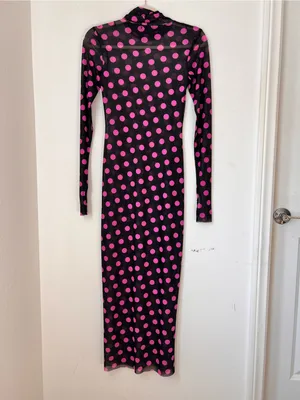 Anthropologie AFRM Black Purple Polka Dot Mesh Midi Dress Women's XS Mock Neck thumbnail 2