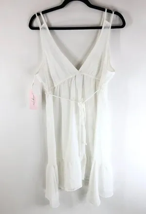 Linea Donatella Nightgown Lace Ruffle Tie Waist V Neck White Size S thumbnail 2