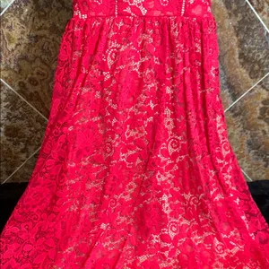 Women's NSR Crochet Stretch Lace Midi Dress Vibrant Reddish Pink Small NWOT thumbnail 6