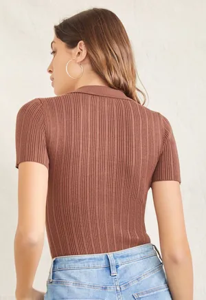 Forever 21 Brown Collared Sweater-Knit Bodysuit thumbnail 5
