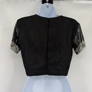 Embroidered Choli Beaded Blouse Top Sz Small Formal Wedding Festival Black Mesh thumbnail 6