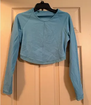 Gymshark Cropped Long Sleeve Top Blue thumbnail 1