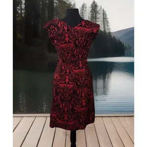 Y2K Dress ECI New York Whimsigoth Red‎ Black Paisley Velvet W/Pockets size 4 thumbnail 2