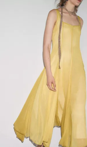 Zara butter mustard Yellow Maxi Dress flowy bohemian midi summer vacation thumbnail 12