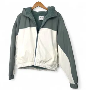 Aritzia TNA M BROOKE JACKET Coat Full Zip Sherpa Water Repellant Teal White Wome thumbnail 2