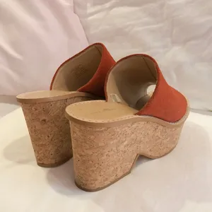 ZARA Burnt Orange Suede Platform Cork Sandals thumbnail 3