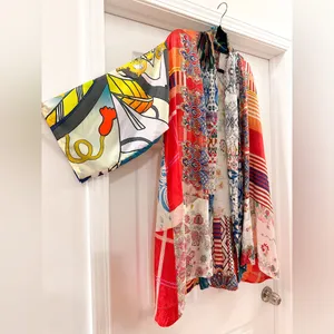 Johnny Was Johnny Was Patchwork Print Multicolor Silk Kimono Top Oversized Sz L thumbnail 5