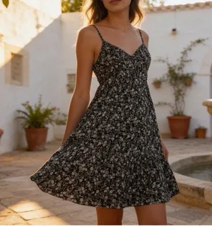 Abercrombie & Fitch XS Open Back slip Black white Sundress Ditsy Floral Babydoll thumbnail 1