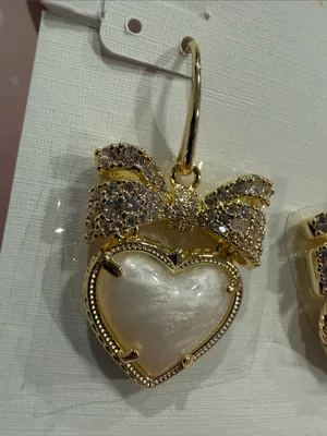 Kendra Scott | Gold Plated Heart, Pearl & Crystal Bow Drop Earrings thumbnail 2