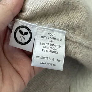 Garnet Hill Sweater cashmere v neck crew womens Tan (small) classic minimalist thumbnail 5
