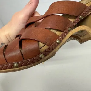 Dansko Brown Leather Strappy Slip On Mule Sandals Womens 6.5 Wood Platform thumbnail 5