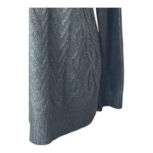 Club Monaco Sweater Women Medium Navy Blue Metallic‎ Cable Knit Pullover Preppy thumbnail 7