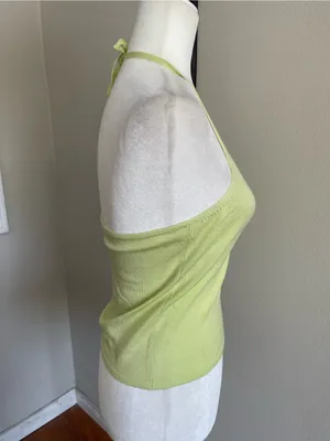 Express Light Green Halter Knit Camisole with Mesh Inset thumbnail 3