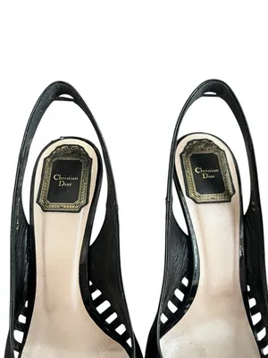 Christian Dior Women’s Whisper Black Patent Leather Peep Toe Sandals Heels 37 thumbnail 5
