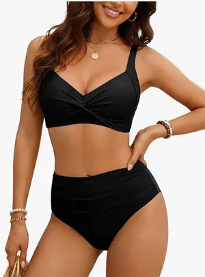 NEW - SZ L, black High Waisted Bikini Sets for Women Tummy Control 2 Piece suit thumbnail 1