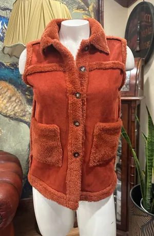 Women's Unbranded Vest Orange Faux Shearling thumbnail 1