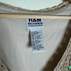R & M Richards Y2K Beige Crochet Knit Fairycore Long Sleeve Top with Sequins Size L Festival thumbnail 6