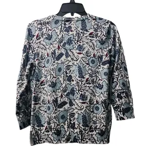 LOFT Floral Cardigan‎ Sweater Button Front 3/4 Sleeve Blue White XL thumbnail 2