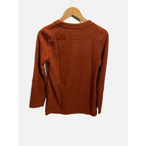 Essential Unbranded Ribbed Long Sleeve‎ Top Women M Rust Orange Pocket Casual Fall Knit thumbnail 4