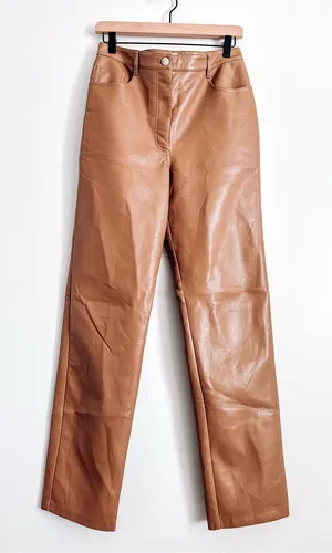 Aritzia Wilfred Melina Vegan Leather Pants Cognac Brown Size 10 thumbnail 1