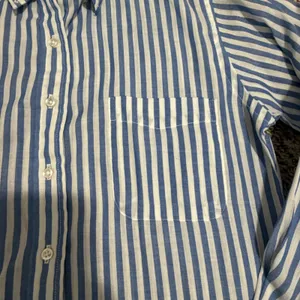 Vintage Izod Lacoste Blue White Striped Button Down Shirt Womens 12 Preppy Logo thumbnail 3